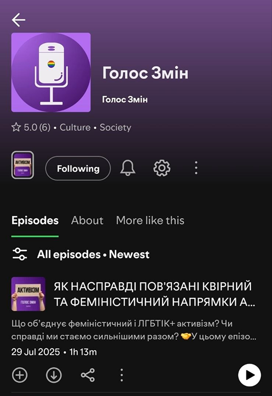 Сторінка Голос Змін у Spotify